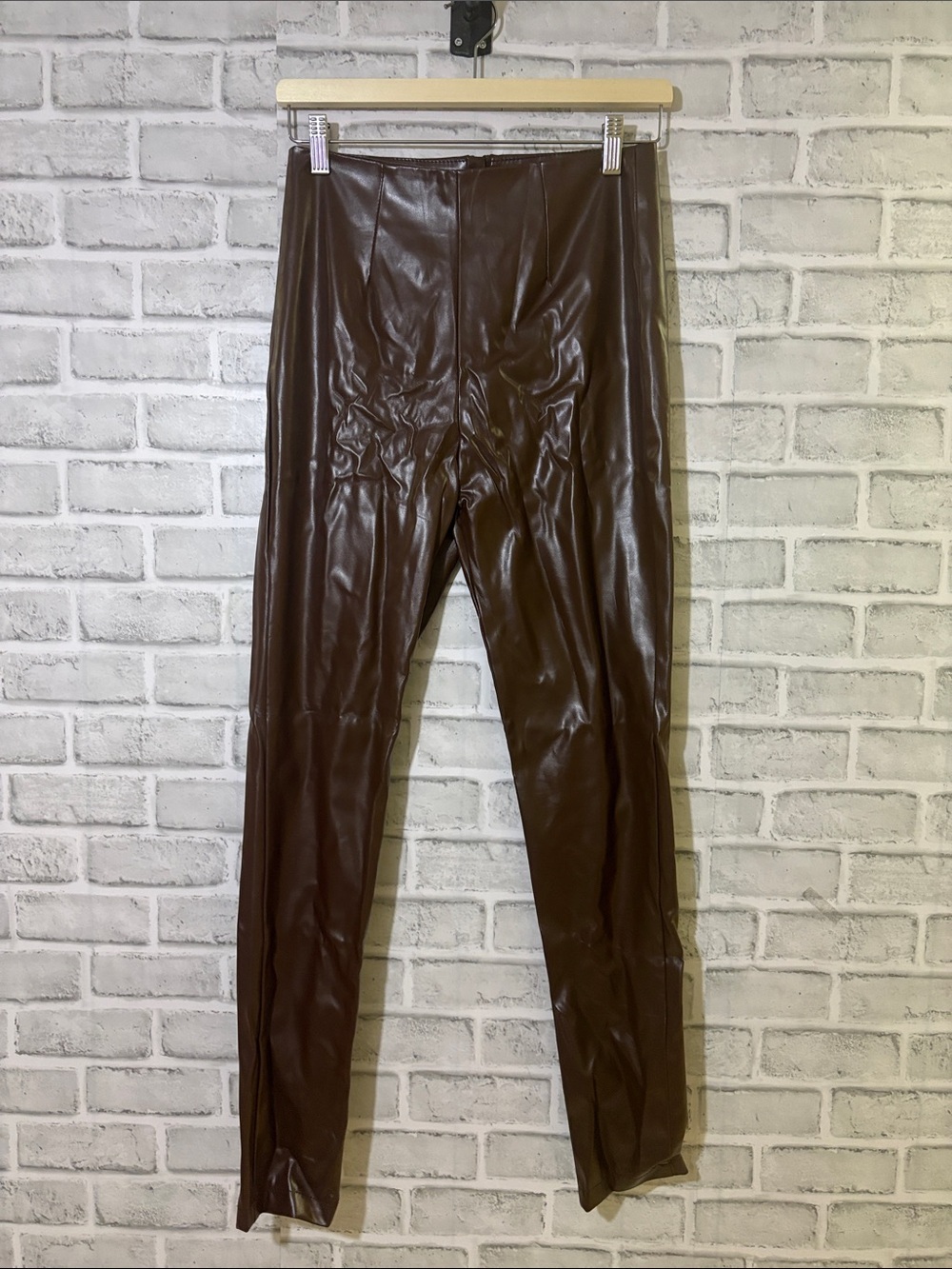 SHEIN Brown Faux Leather Leggings - Sleek High Waist, size small